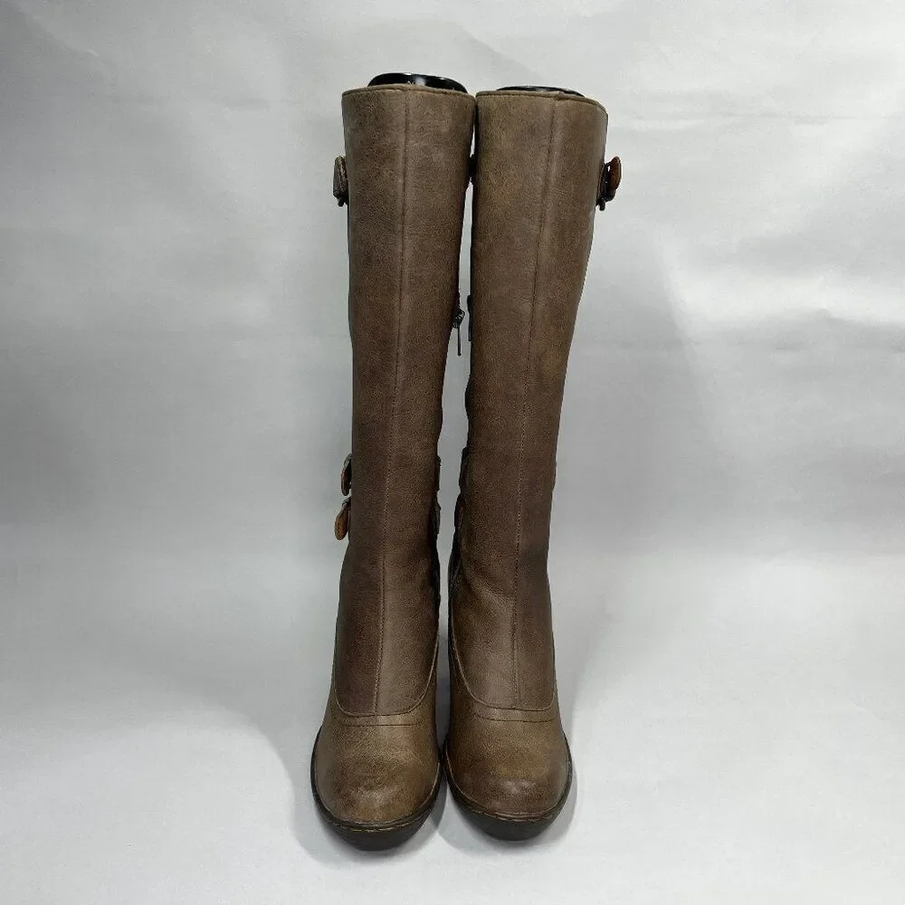 Born Women's Size 6 Tall Brown Leather‎ Buckle Strap Heeled Riding Boots
